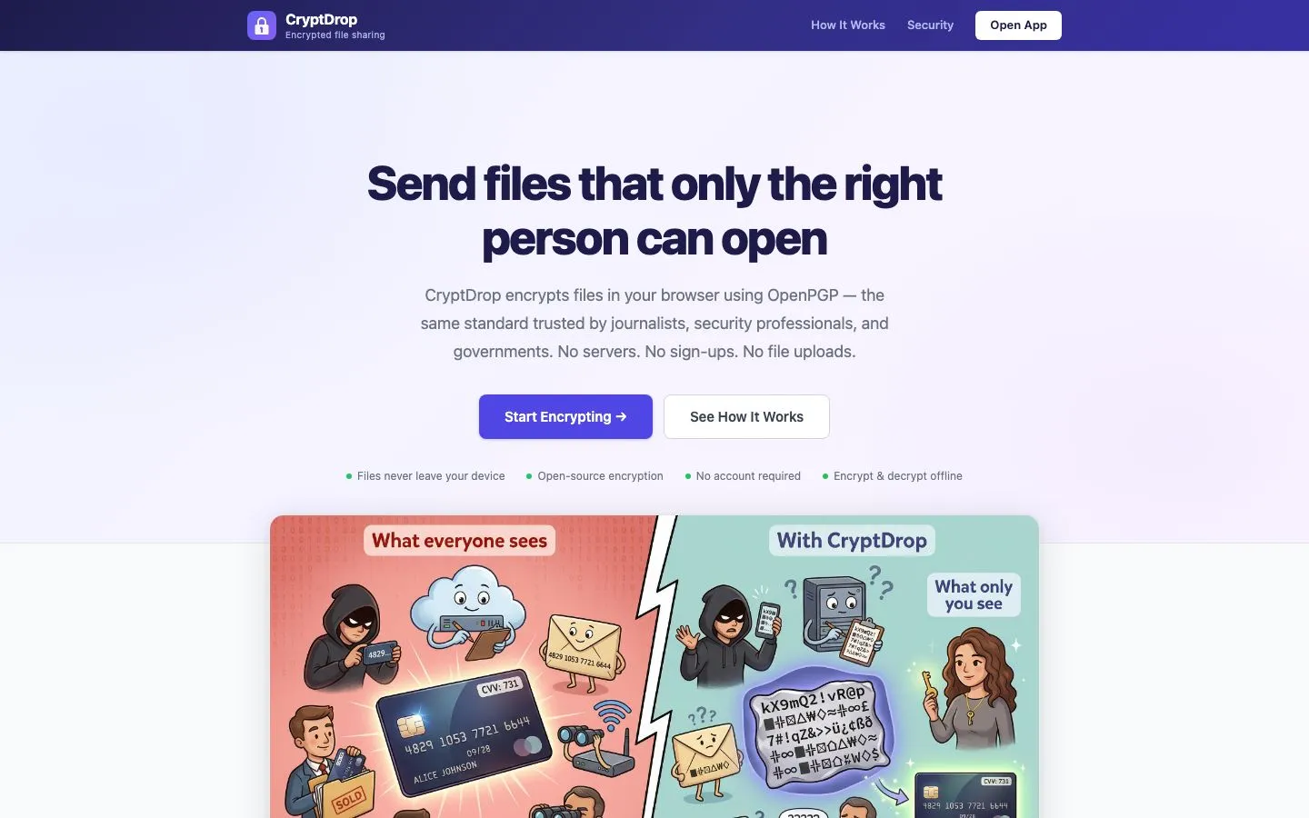 CryptDrop file encryption web application interface